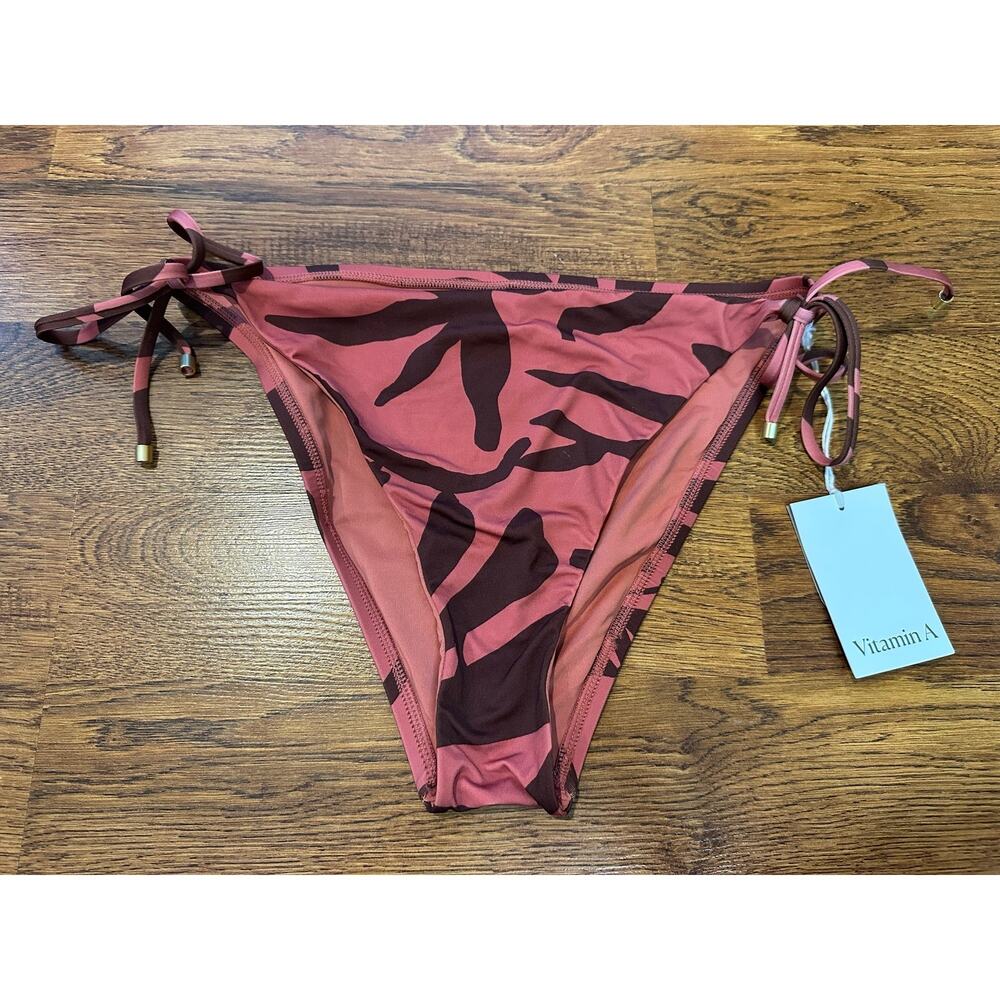 Vitamin A Side Tie Bikini Bottoms Women’s XL Botanical Tropical Print Mauve NWT